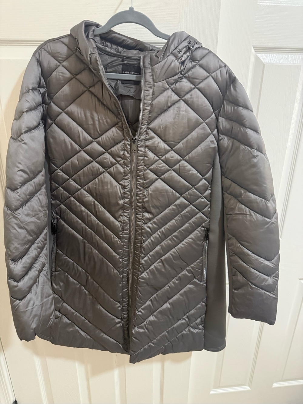 Lane Bryant Silver Quilted Hooded Packable Puffer Coat
